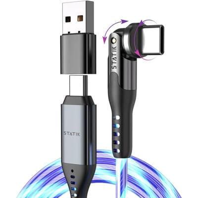 Statik PowerPivot verlichting oplaad- en datakabel - 1m - USB-C to USB-C - LED en USB-A adapter - Kunststof - 60W