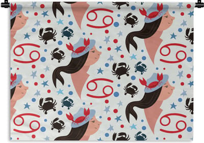 Wandkleed - Wanddoek - Zodiac - Kreeft - Patroon - 60x45 cm - Wandtapijt