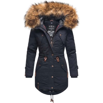 Marikoo dames winterjas met afneembare imitatiebontkraag & taillekoord