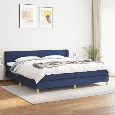 vidaXL - Boxspring - met - matras - stof - blauw - 200x200 - cm