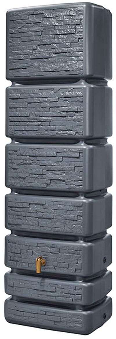 Graf regenton Slim Stone Decor 350 L - Grijs-met kraantje -met vulautomaat voor ronde regenpijp