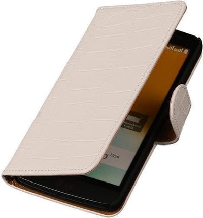 LG G4 Croco Booktype Wallet Hoesje Wit - Cover Case Hoes