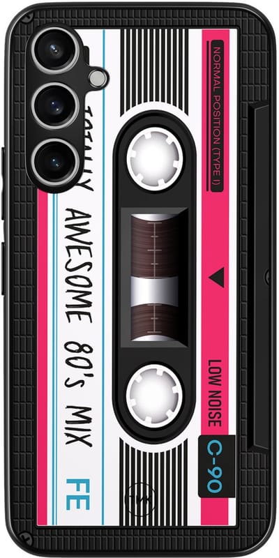 Hoesje geschikt voor Samsung Galaxy S23 FE - Cassette - Zwart - TPU case - Print - Hardcase zwart telefoonhoesje