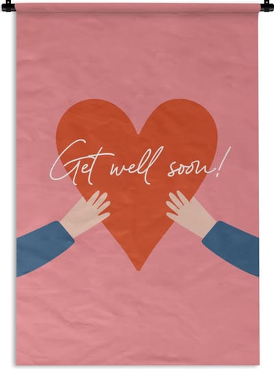 Wandkleed - Wanddoek - Get well soon - Quote - Hartje - Arm - 120x180 cm - Wandtapijt
