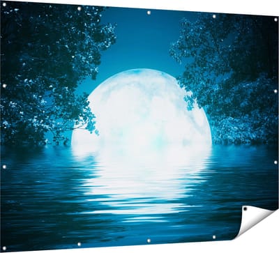 Gards Tuinposter Volle Maan in het Water - 160x120 cm - Tuindoek - Tuindecoratie - Wanddecoratie buiten - Tuinschilderij