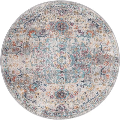Mia’s Teppiche Bliss – Indoor & Outdoor vloerkleed, weerbestendig & onderhoudsvriendelijk, orientaals motief in blauw beige, 120 cm rond