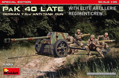 MiniArt Modelbouwpakket Militaire voertuigen - 53013 Duitse 7,5cm Antitankkanon met Elite Artillerie Regiment Bemanning WWII - Special Edition - Artillerie Plastic - 1:35 - Modelbouw