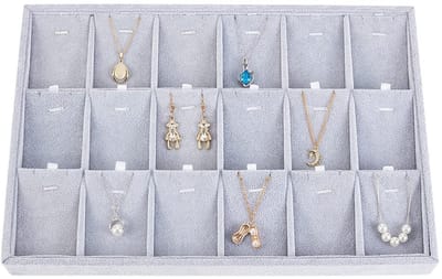 Dailygoody - Juwelen Organizer - 18 Slots Sieraden Display - Zacht en Duurzaam - Zilvergrijs - Hangende Kettingen Organizer - Luxe Juwelenopslag - Ges...