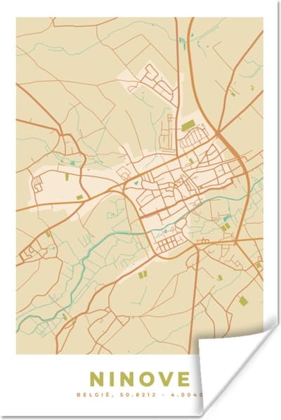 Poster Ninove - Plattegrond - Vintage - Kaart - Stadskaart - 120x180 cm XXL