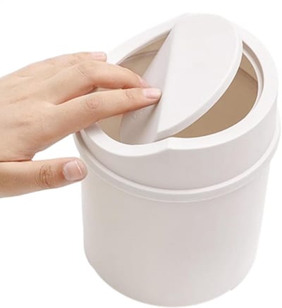 Mini Prullenbak - Kleine Afvalbak - Bureau Organisatie - Geurwerend Deksel - 16.5 cm Hoog - Wit