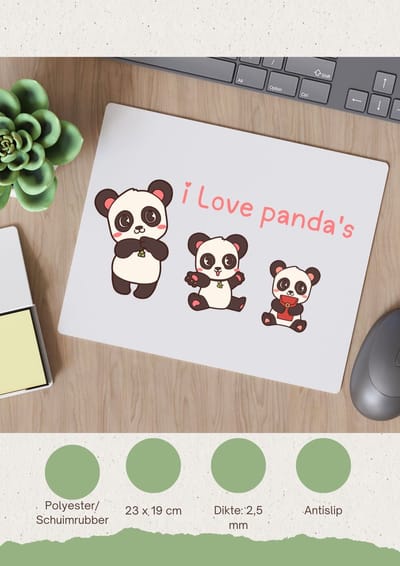Akyol - i love panda's Muismat - Panda - dieren liefhebbers - leuke cadeau voor iemand die van houdt van panda's - verjaardagscadeau - kado - gift - 23 bij 19 cm