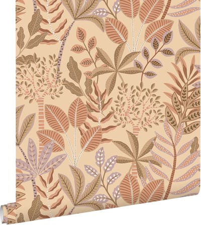 ESTAhome behang bladeren beige, terracotta roze en lila paars - 50 x 900 cm - 139679