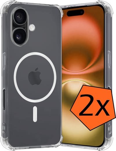 Hoes - 2 Stuks - Geschikt voor Apple iPhone 16 - Magsafe Compatible - Sterk & Shockproof - Back Cover - Shock Proof Case - Telefoon Hoes - Transparant