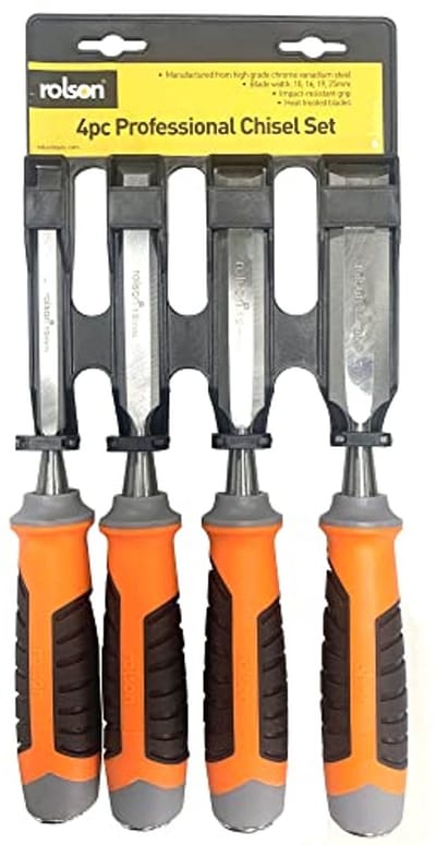 4-delige CRV hout beitel set - zwart/oranje