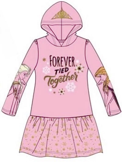 Disney Frozen Jurk - Sweaterstof - Roze - Goudkleurige Glitterprint - Maat 104
