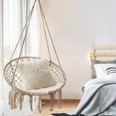 B&B Hangstoel Hangmat Kwastjes Katoenen Touw Weefsel Hangmand Schommel Silla Columpio Para Jardin Hamaklar Home Campingbed vuilwit