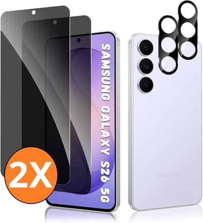 Privacy screenprotector Geschikt voor Samsung S26 - screenprotector Privacy Met Galaxy S26 camera lens - Complete bescherming voor Samsung S26 – scherm en camera in één set - 2X