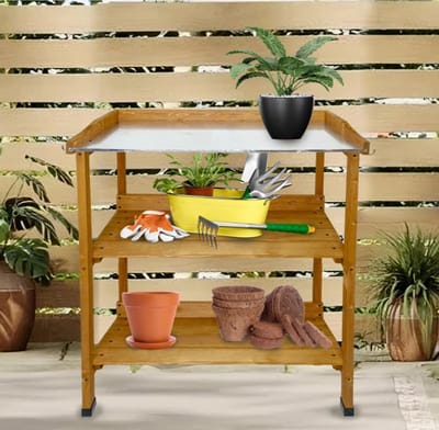 VH Supplies® Tuinwerktafel - Buitenwerkbank - Tuinwerkbank - 76 x 37x 92 cm - Bruin