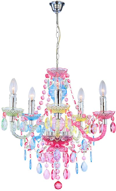 Kroonluchter hanglamp kristallen hanglamp regenboogkleurig, chroom, acryl kristallen, 5 vlammen, 5x E14 stopcontacten, DxH: 51x149 cm