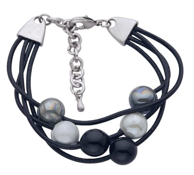 Behave - Armband imitatieleer - zwart wit kralen - moderne stijl