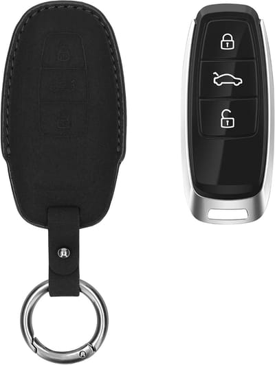 kwmobile Kunstlederen autosleutelcover voor Audi A6 A7 A8 Q7 Q8 3-knops autosleutel Keyless - Sleutelhoes met matte afwerking en sleutelhanger - mat zwart