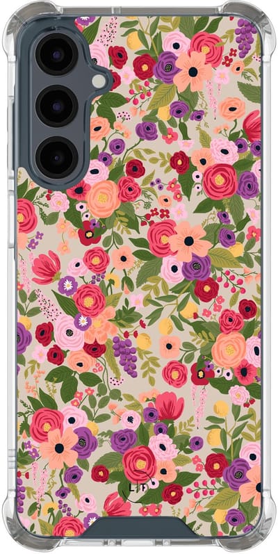 Shockproof hoesje - Geschikt voor Samsung Galaxy A16 - Floral garden - Extra sterke case - TPU/polycarbonaat - Bloemen - Roze, Transparant