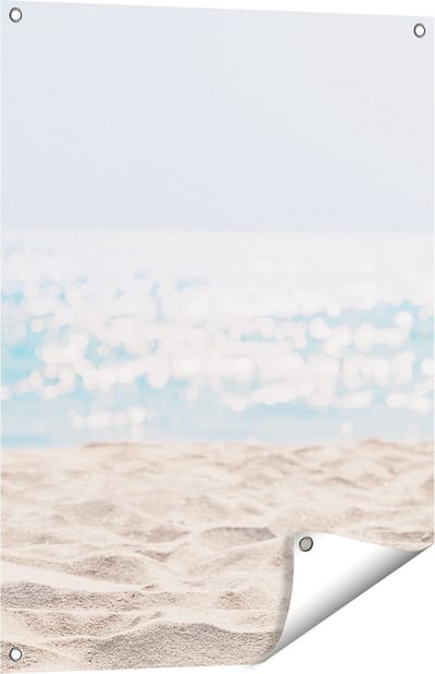 Gards Tuinposter Helder Witte Strand met Zee Uitzicht - 60x80 cm - Tuindoek - Tuindecoratie - Wanddecoratie buiten - Tuinschilderij