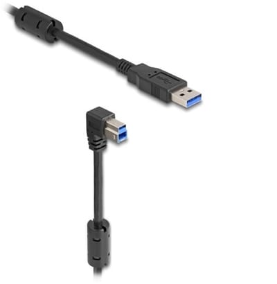 USB-A - USB-B haaks (beneden) kabel | USB3.0 5 Gbps | 10W | zwart | 1 meter