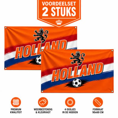 Holland Vlag 90x60 cm – Voordeelset 2 Stuks – Oranje Supportersvlag WK 2026, EK Voetbal & Koningsdag