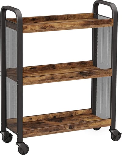 MIRA Home - Serveerwagen - Keukentrolley op wieltjes - Metaal/Hout - Zwart/Bruin - 66x26x85