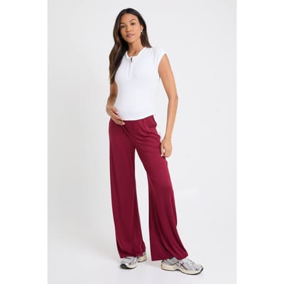 boohoo Dames Zwangerschapsbroek met contrasterende zijstreep en wijde pijpen | Bordeaux Rood | Maat: 36