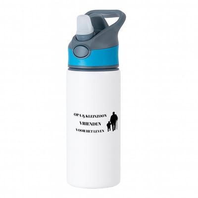 Hacebo® - opa en kleinzoon vrienden voor het leven waterfles met rietje blauw - Vriend - opa/kleinzoon - opa cadeautjes - cadeau - kado - geschenk - kleinzoon verjaardag - kleinzoon artikelen - water fles - 650ML