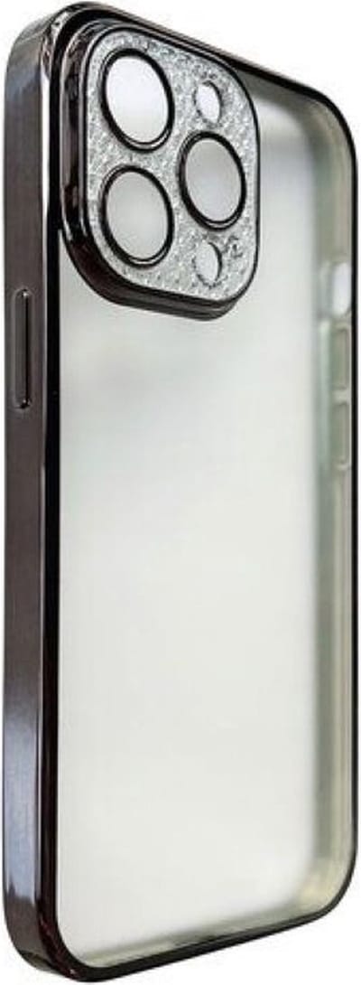 Siliconen Glitter Backcover met ingebouwd Glas voor Cameralens bescherming hoesje- Geschikt voor Appel iPhone 13 - Transparant/Zwart