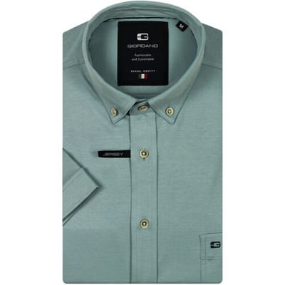 Giordano Overhemd League Soft Liquid Cotton Jersey Short Sleeve Button-Down Pastel Blauw / male