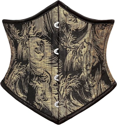 Vrouwen Steampunk Corset Riem met Vintage Lace Up en Brede Tailleband in Zwart Goud Jacquard, Maat 36, Perfect voor Cosplay en Feestjes