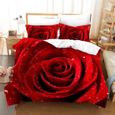Romantisch Rose Bloemen Dekbedovertrek Met Kussenslopen Bloemenprint Beddengoedset Queen Voor Valentijnsdag Volwassenen Meisjes Tieners Decor EU single(135x200cm)