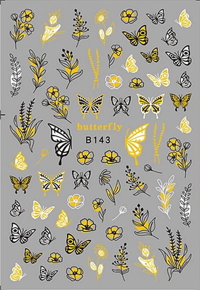 Frezarkowo - Zelfklevende Nagelstickers - Bloemen en Vlinders - B-143 - 9,5x6,5 cm