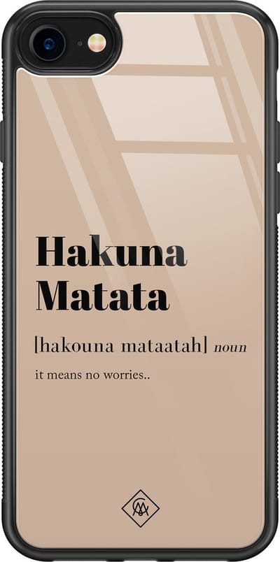Casimoda® hoesje - Geschikt voor iPhone 8 - Hakuna Matata - Luxe Hard Case Zwart - Backcover telefoonhoesje - Bruin/beige