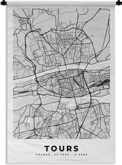 Wandkleed - Wanddoek - Frankrijk - Plattegrond - Kaart - Tours - Stadskaart - 120x180 cm - Wandtapijt