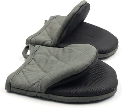 1 Paar Korte Ovenwanten Hittebestendig tot 260°C Met Antislip Grip en Ophanglus in Grijs Geschikt voor Bakken Barbecue en Magnetron Wasbaar in de Machine