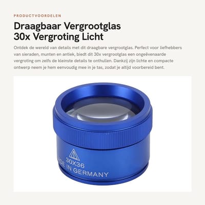 Dailygoods - Draagbaar Vergrootglas - 30x Vergroting - Licht en Compact - Blauw - Geschikt voor Sieraden en Munten - Ideaal voor Onderweg