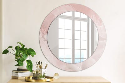 Wallfluent Bedrukte Ronde Spiegel - Ronde Spiegel Met Decoratie Roze Steen - 60 cm / 46 cm - Roze - Roze Ronde Spiegel Lijst Met Print - Badkamerspiegel - Gangspiegel - Eetkamer - Top Kwaliteit