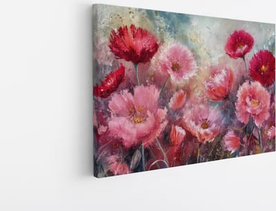 Saammp Canvas Schilderij - Roze met rode bloemen - Abstract - 30x20 - Foto op canvas - Wanddecoratie - Muurdecoratie Woonkamer - Kantoor Decoratie