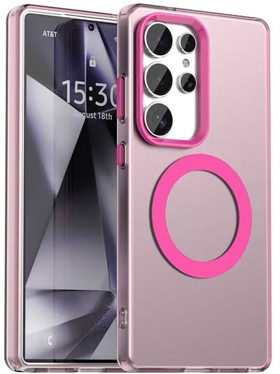 MagSafe Compatibel Backcover Hoesje Geschikt voor Samsung Galaxy S25 Ultra - Roze & Semi-Transparant Design - Stijlvol & Goede Bescherming