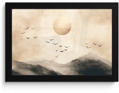 Poster in lijst - Fotolijst 30x20 cm - Posters - Landschap - Japandi - vogel - Posterlijst zwart - Decoratie - Wanddecoratie woonkamer - Muurdecoratie slaapkamer