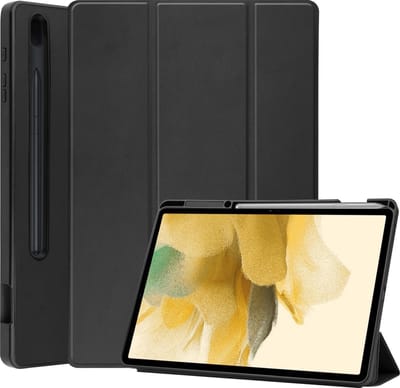 Hoesje Geschikt voor Samsung Galaxy Tab S7 FE - Dun & Stevig - Trifold Bookcase - Hard Cover Case - Met Uitsparing Geschikt voor S Pen - Hardcover Book - Tablet Hoes - Zwart