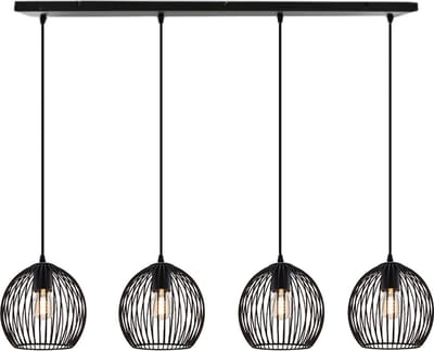 Olucia - WIRO - Hanglamp - Zwart - 4L - Geschikt voor Woonkamer/Slaapkamer/Kantoor/Horeca - Vorm: Rechthoek