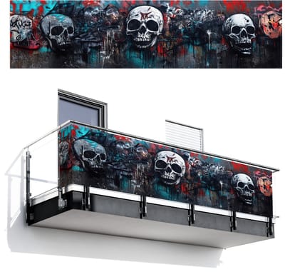 Balkonscherm 500x120 cm - Balkonposter Schedels - Graffiti - Abstract - Balkon scherm decoratie - Balkonschermen - Balkondoek zonnescherm