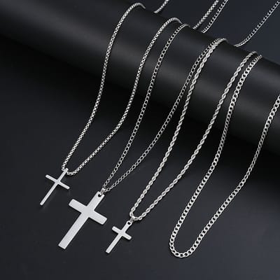VANDAAG VERZONDEN - Set Kettingen 4 Stuks - Kruis - Diamanten - Zilver - Christelijk - Jezus - Luxe Kruisketting - Hanger - Stalen Ketting - Heren Sieraden - Stoere Ketting - Cadeau Man - Cross Necklace - Trendy Ketting - Minimalistische Ketting