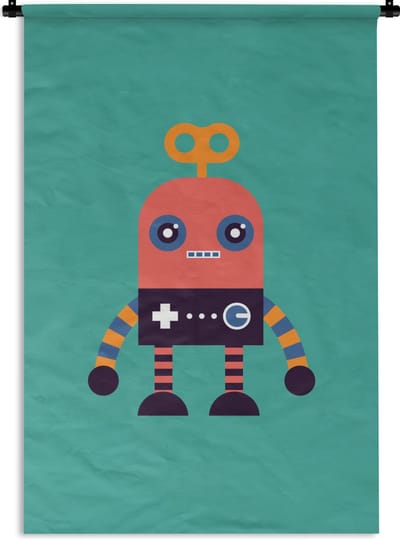 Wandkleed - Wanddoek - Robot - Speelgoed - Gezicht - Roze - Jongens - Kinderen - 90x135 cm - Wandtapijt